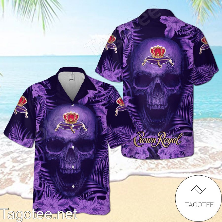 Crown Royal Angry Skull Flowery Purple Hawaiian Shirt And Short