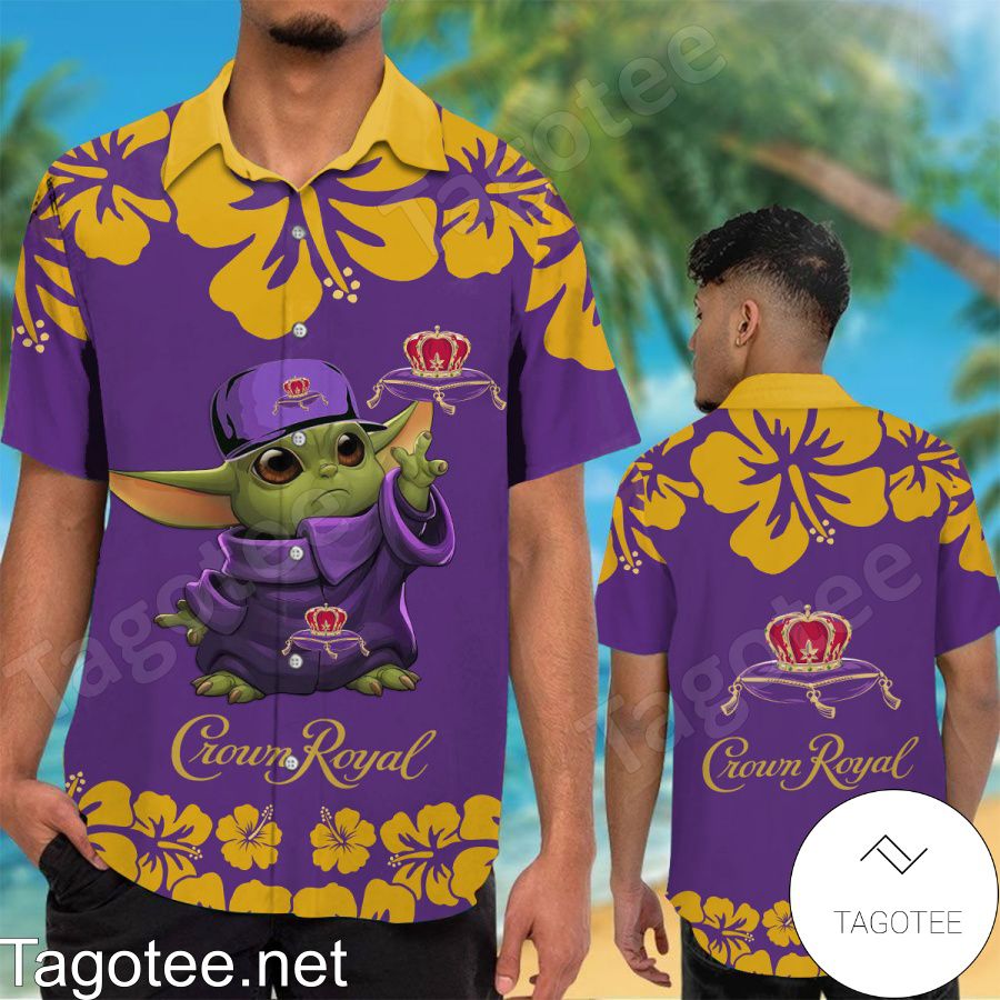 Crown Royal Baby Yoda Hibicus Pattern Purple Hawaiian Shirt And Short