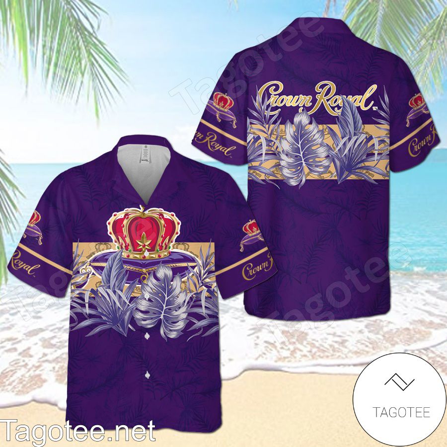 Crown Royal Canadian Whisky Leaves Pattern Purple Hawaiian Shirt And Short