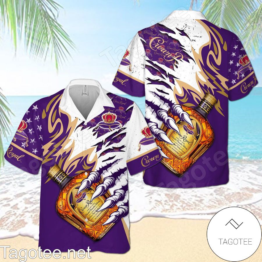 Crown Royal Claws Usa Flag Pattern White Purple Hawaiian Shirt And Short