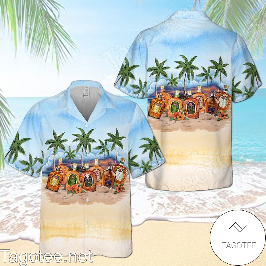 Crown Royal Collection Palm Tree Blue Hawaiian Shirt And Short