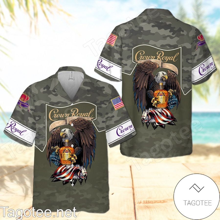 Crown Royal Eagle USA Flag Camo Hawaiian Shirt And Short