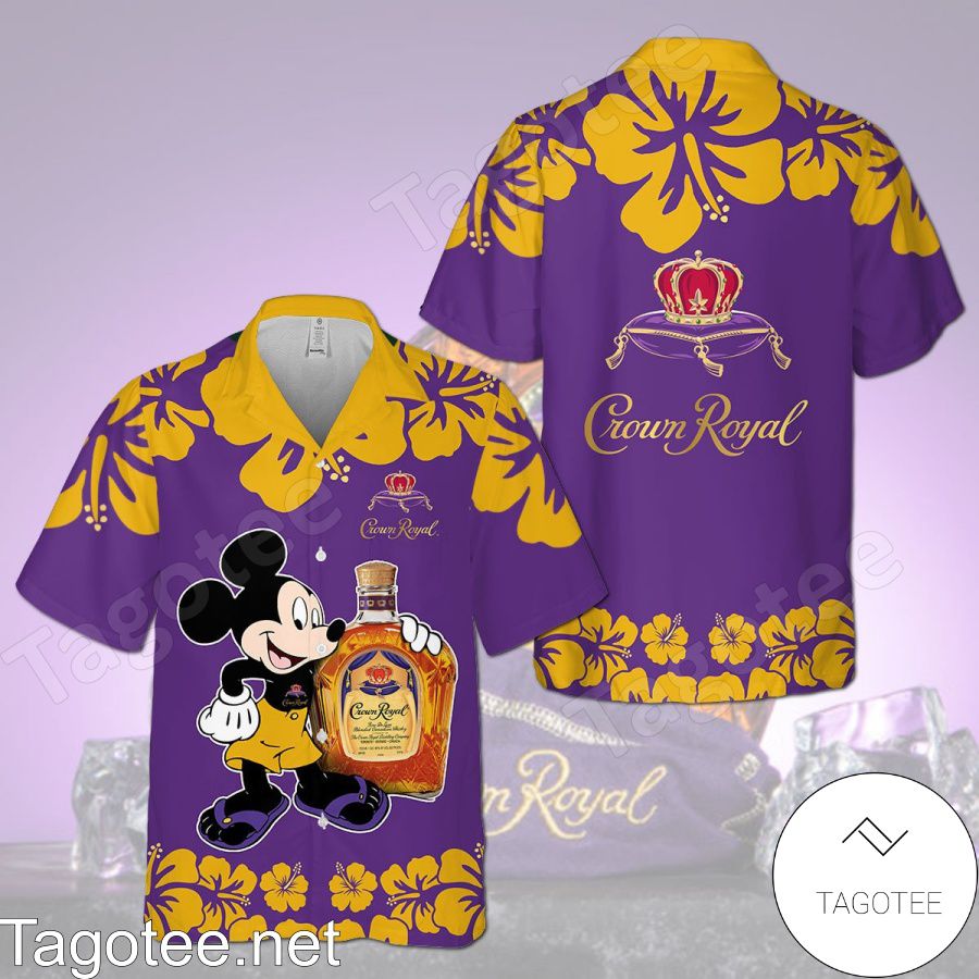 Crown Royal Mickey Mouse Hibicus Flower Purple Hawaiian Shirt And Short