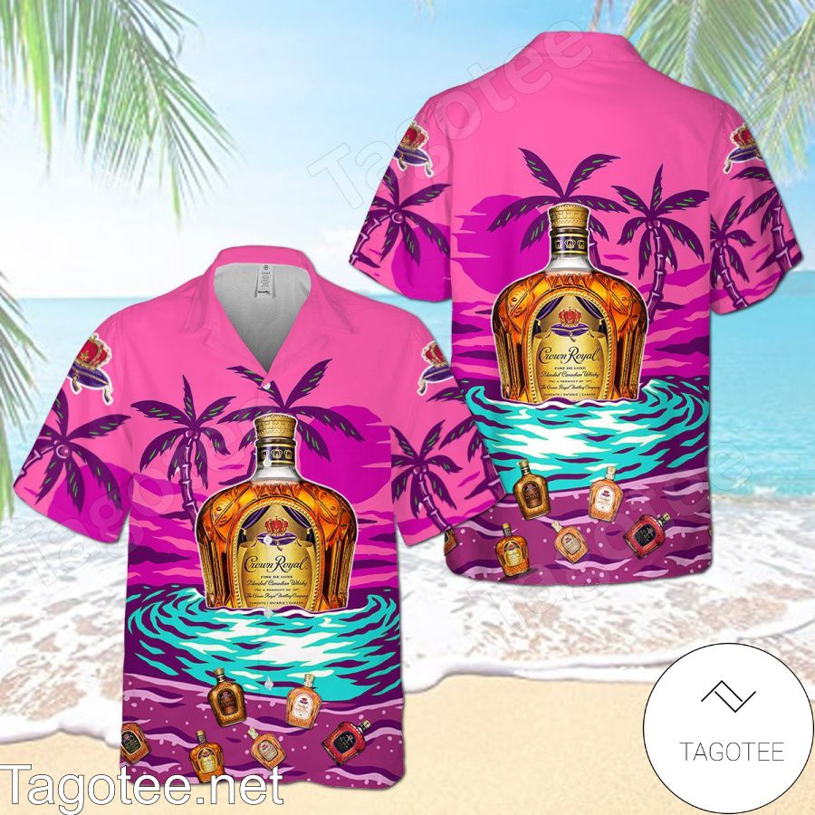 Crown Royal On The Sand Palm Tree Pink Hawaiian Shirt And Short