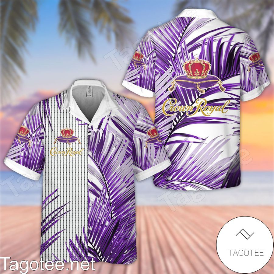 Crown Royal Purple Palm Leaves White Hawaiian Shirt And Short