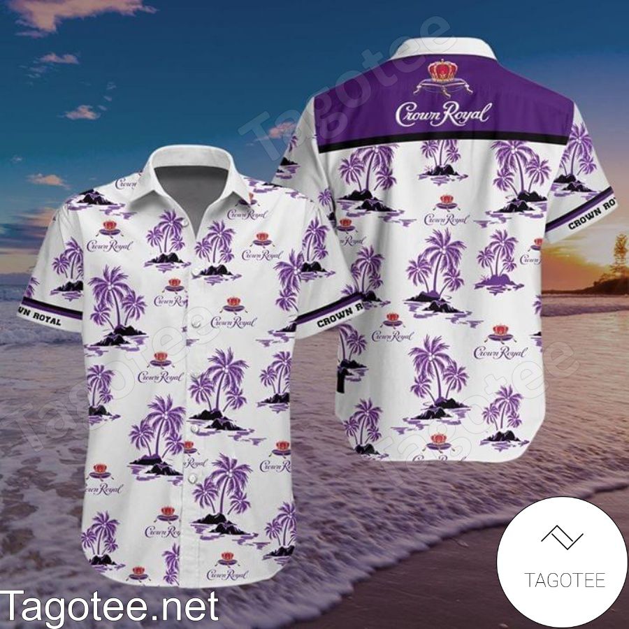 Crown Royal Purple Tropical Palm Tree White Hawaiian Shirt