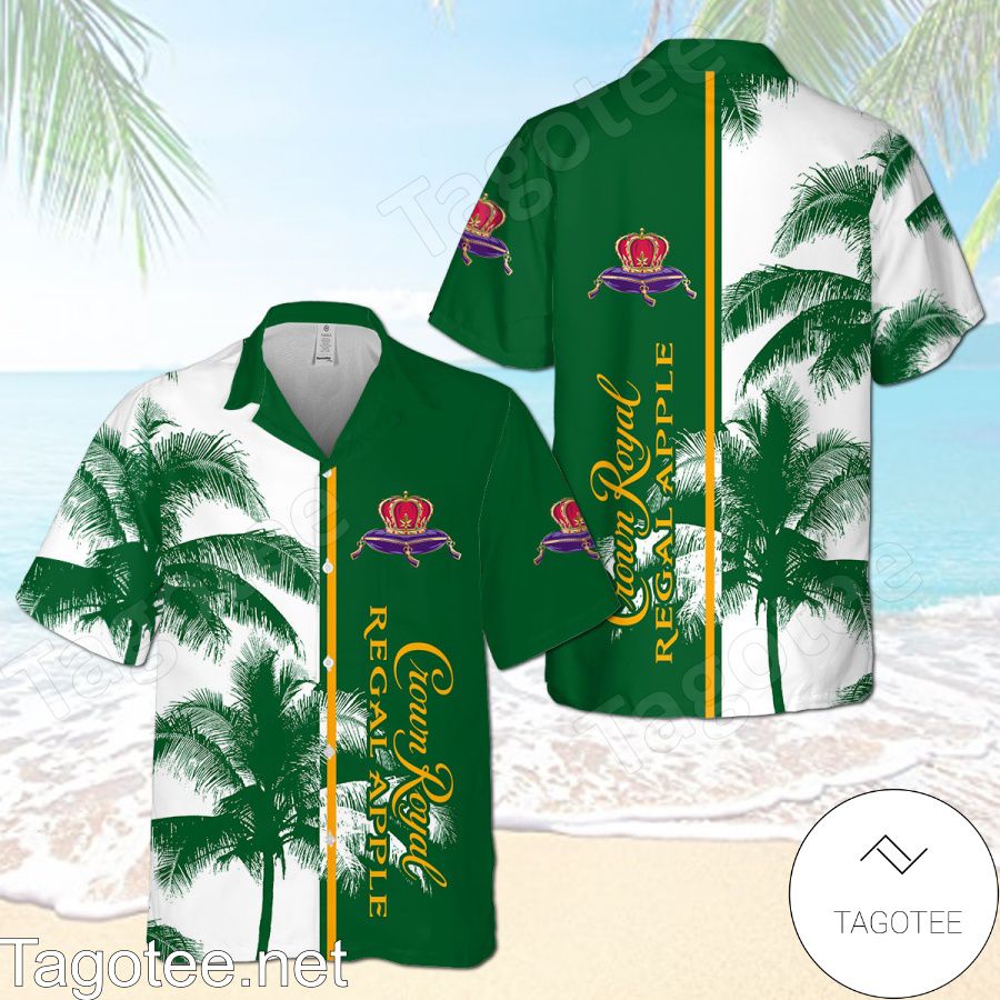 Crown Royal Regal Apple Palm Tree White Green Hawaiian Shirt And Short