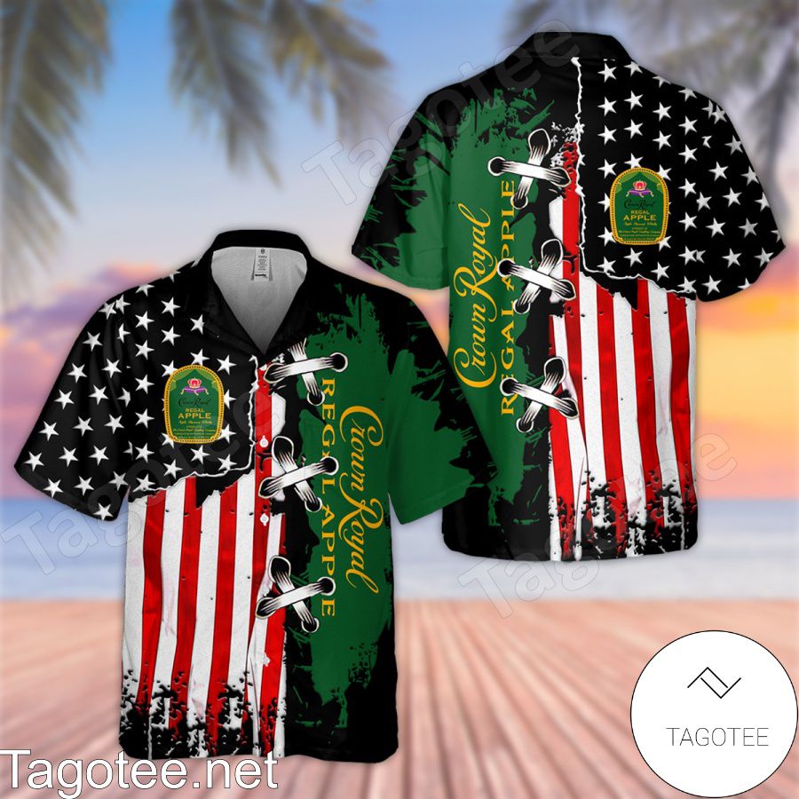 Crown Royal Regal Apple USA Flag Black Green Hawaiian Shirt And Short