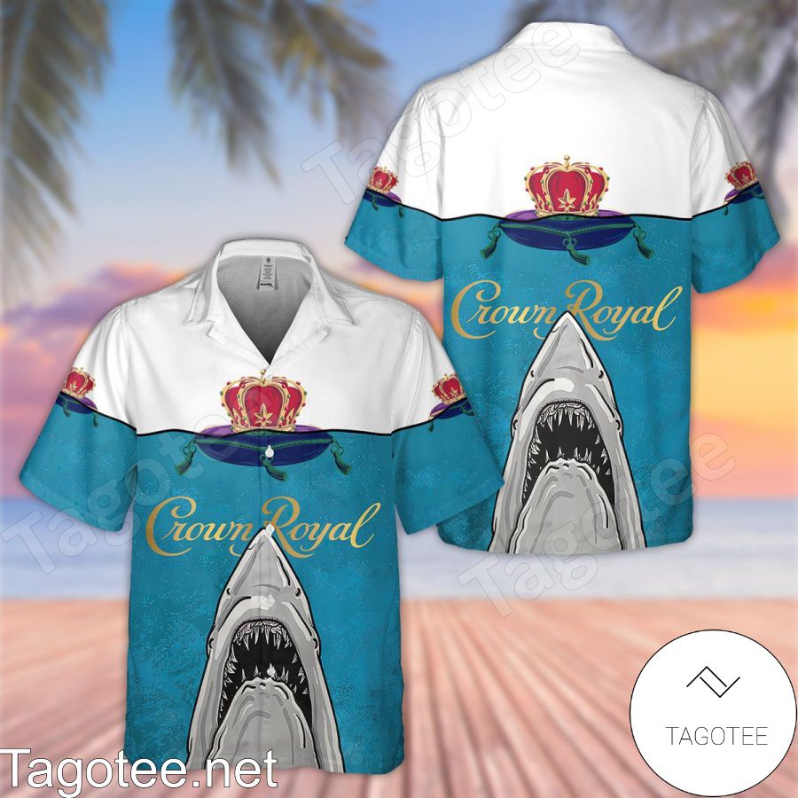 Crown Royal Shark White Blue Hawaiian Shirt And Short