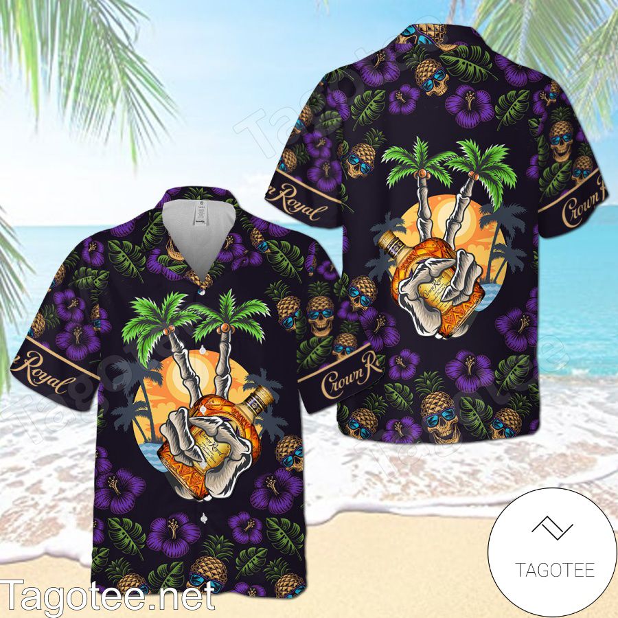 Crown Royal Skeleton Flowery Black Hawaiian Shirt And Short