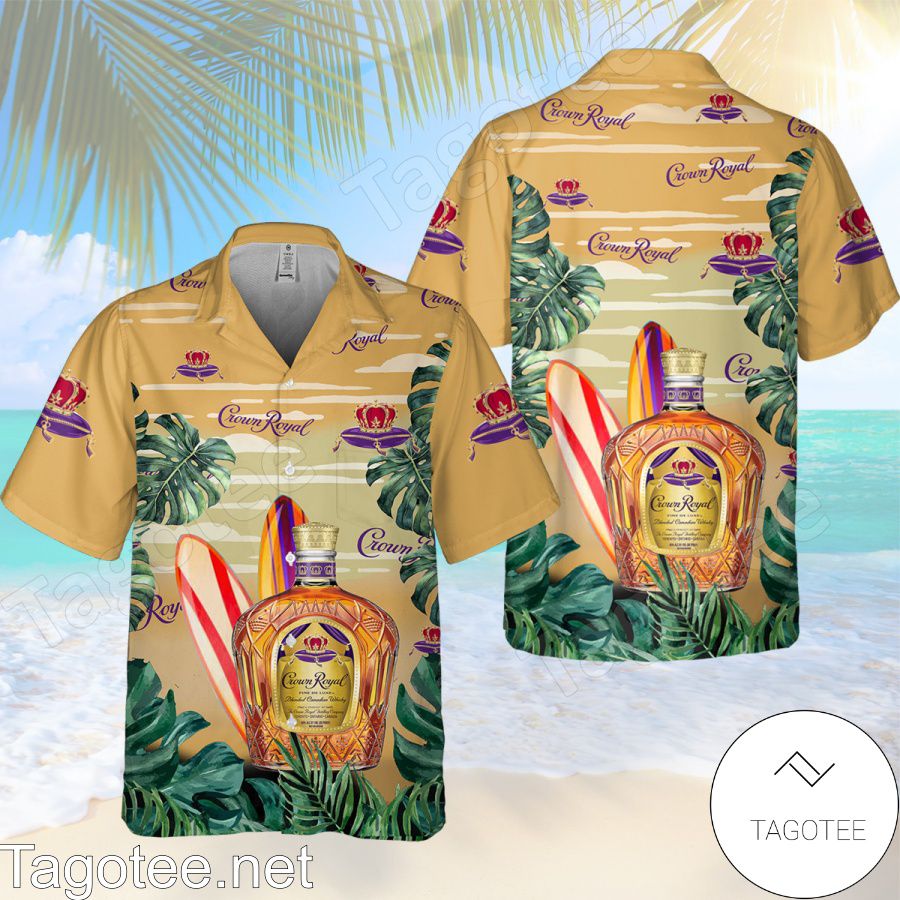 Crown Royal Surfing Tropical Forest Beige Hawaiian Shirt And Short