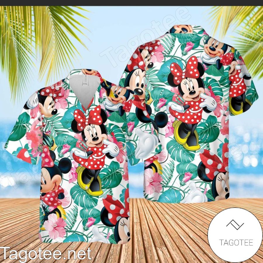 Cute Minnie Mouse Disney Cartoon Graphics Tropical Hibicus Hawaiian Shirt And Short