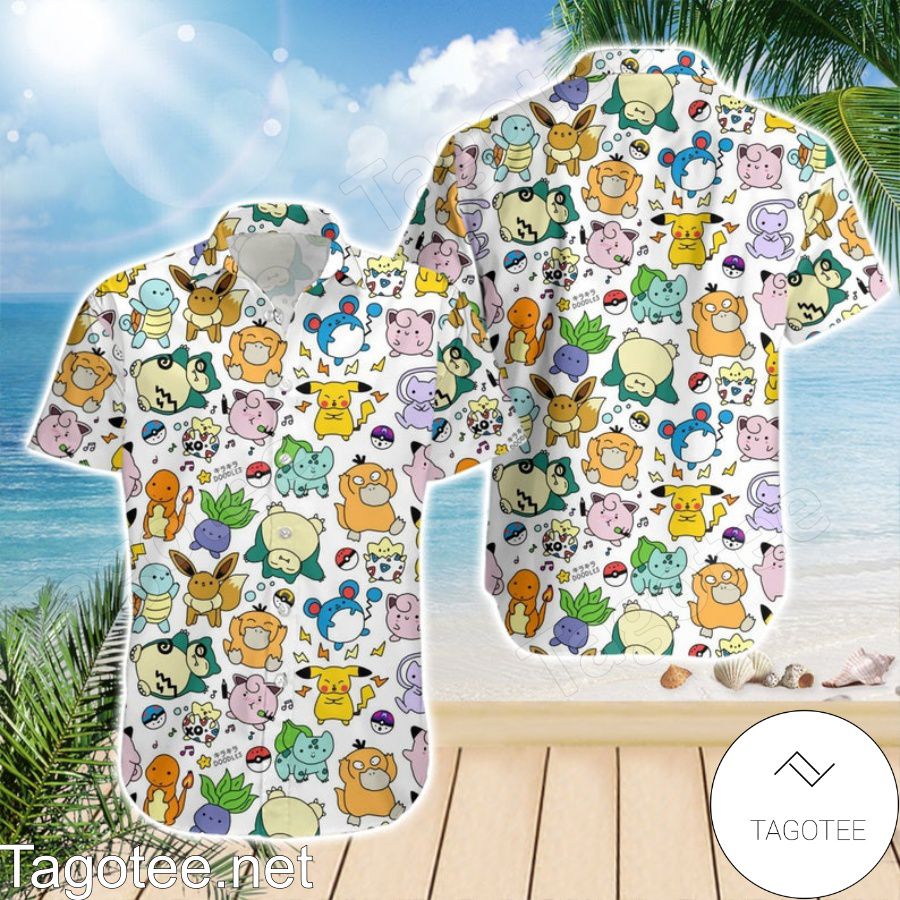 Cute Pokemon Doodle Hawaiian Shirt And Short
