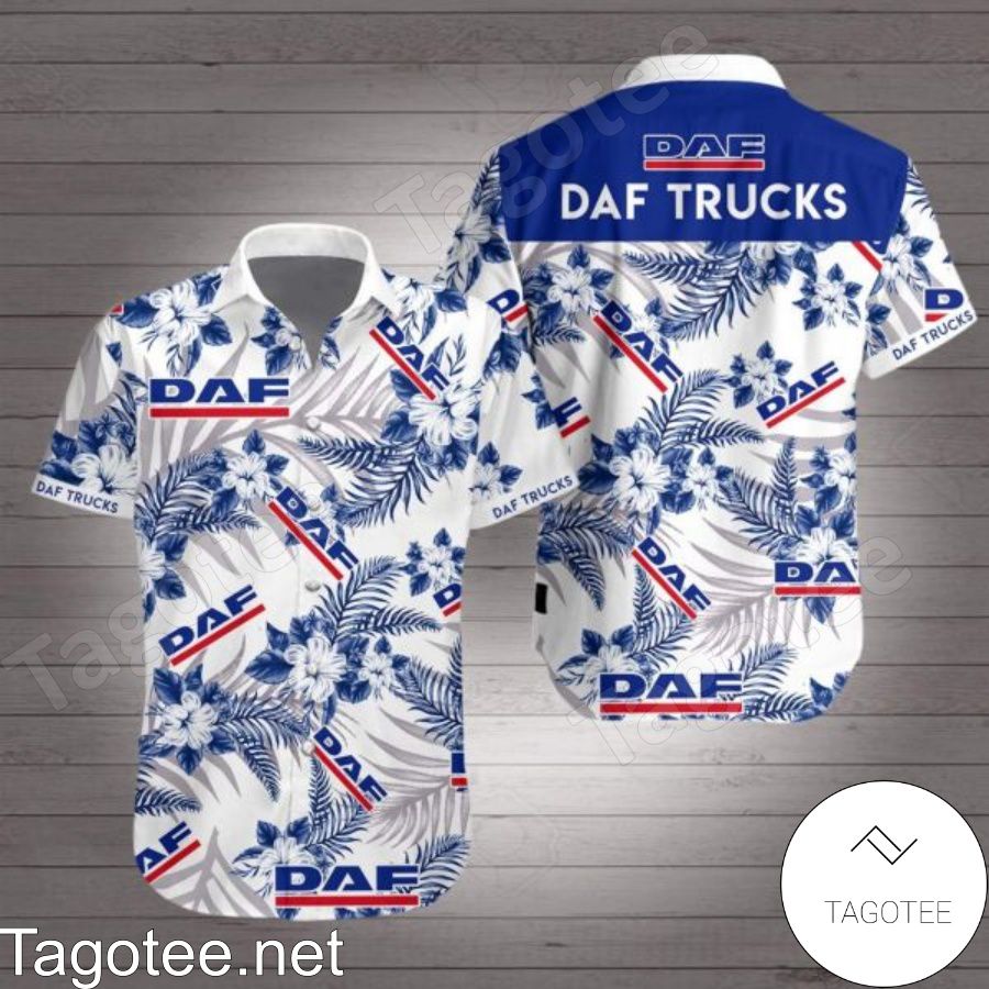 Daf Trucks Navy Tropical Floral White Hawaiian Shirt