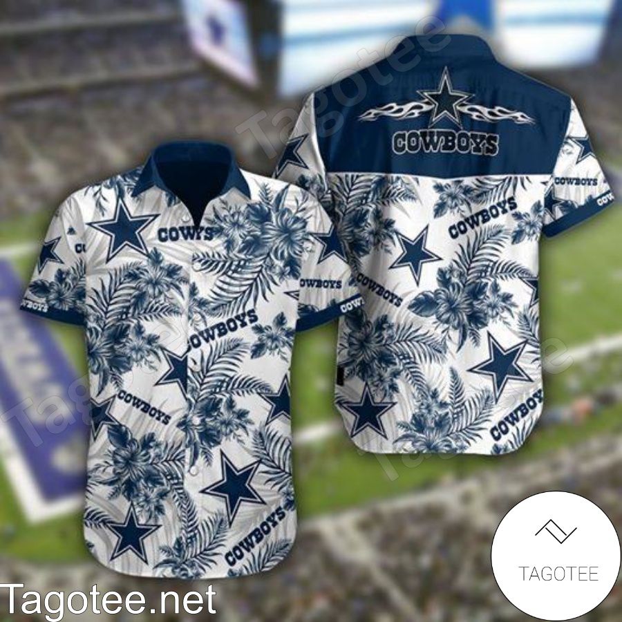 Dallas Cowboys Navy Flowers And Palm Leaves Tropical Hawaiian Shirt
