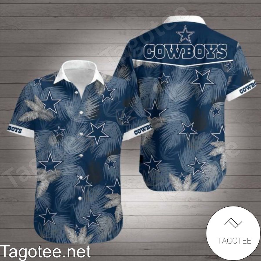 Dallas Cowboys Palm Leaves Print Navy Hawaiian Shirt