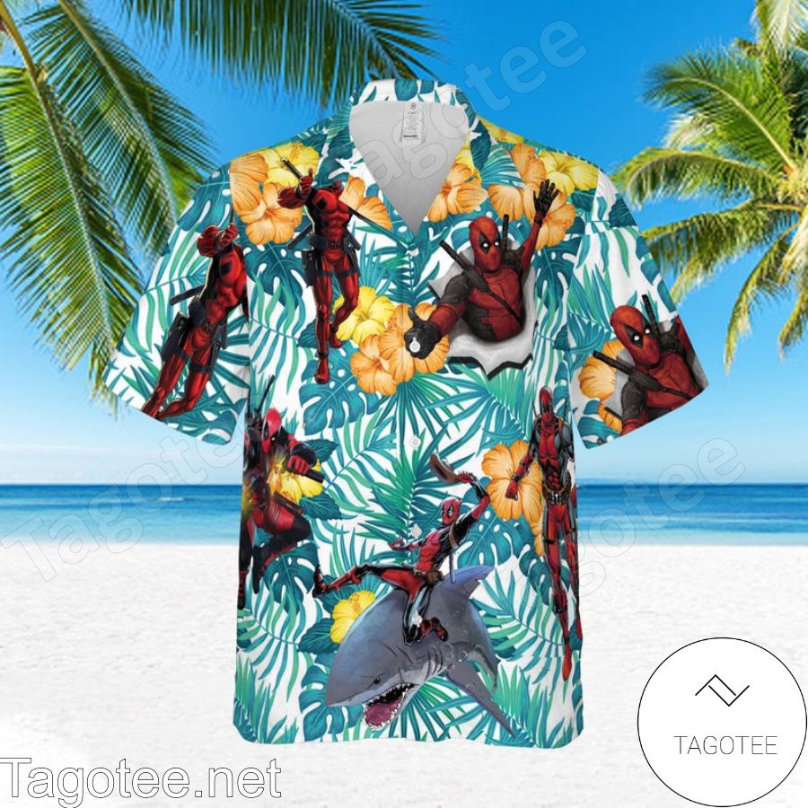 Deadpool Shark Hibicus Hawaiian Shirt And Short