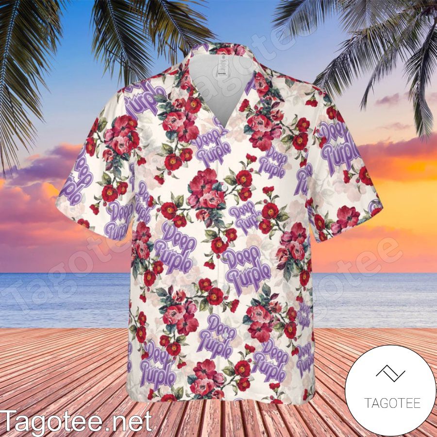 Deep Purple Rock Band Floral Pattern White Hawaiian Shirt And Short