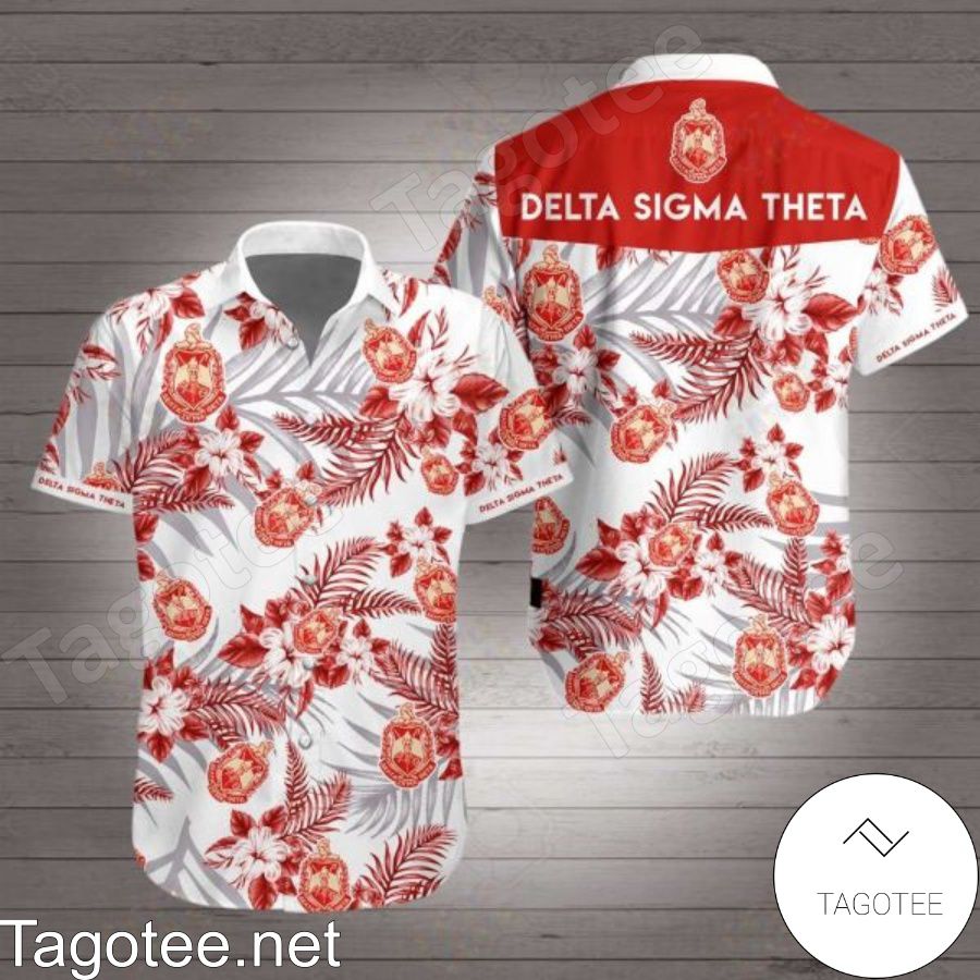 Delta Sigma Theta Red Tropical Floral White Hawaiian Shirt
