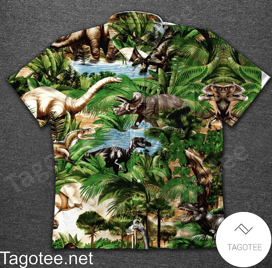Dinosaur In Nature Hawaiian Shirt