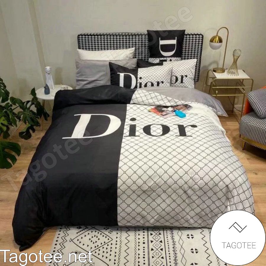 Dior Luxury Brand Diamond Pattern Black And White Bedding Set