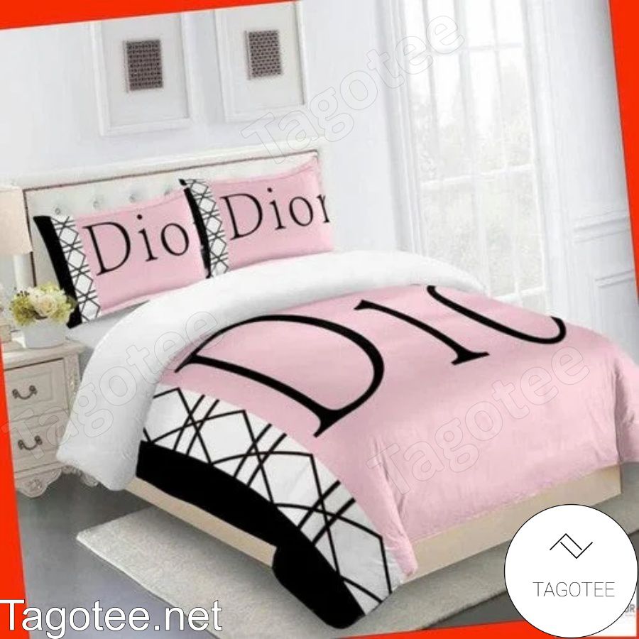 Dior Luxury Brand Name Printed On Pink Bedding Set