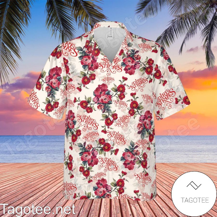 Dire Straits Rock Band Floral Pattern White Hawaiian Shirt And Short