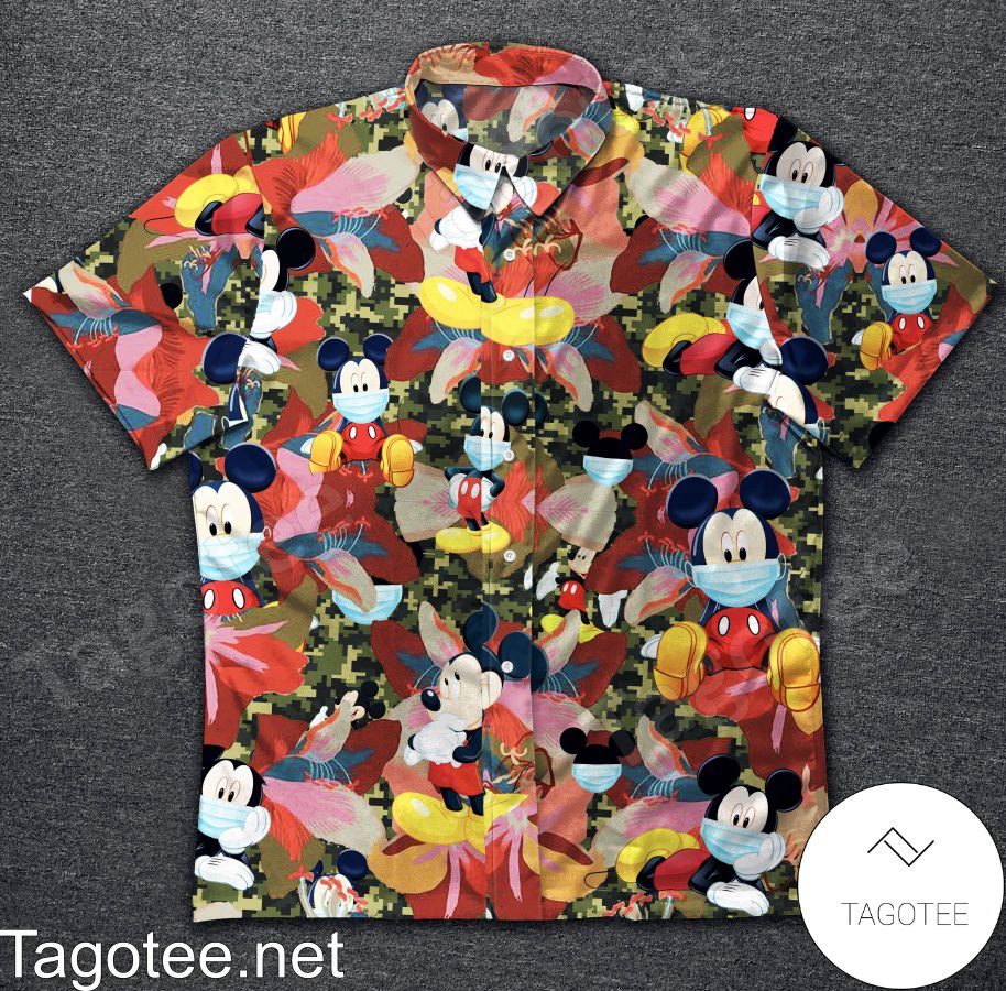 Disney Mickey Wearing Face Mask Camo Hawaiian Shirt