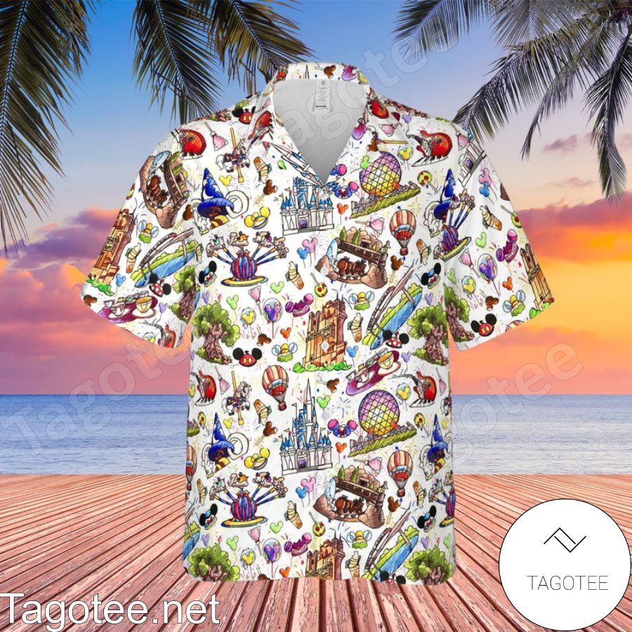 Disney Park Cartoon Graphics Hawaiian Shirt And Short