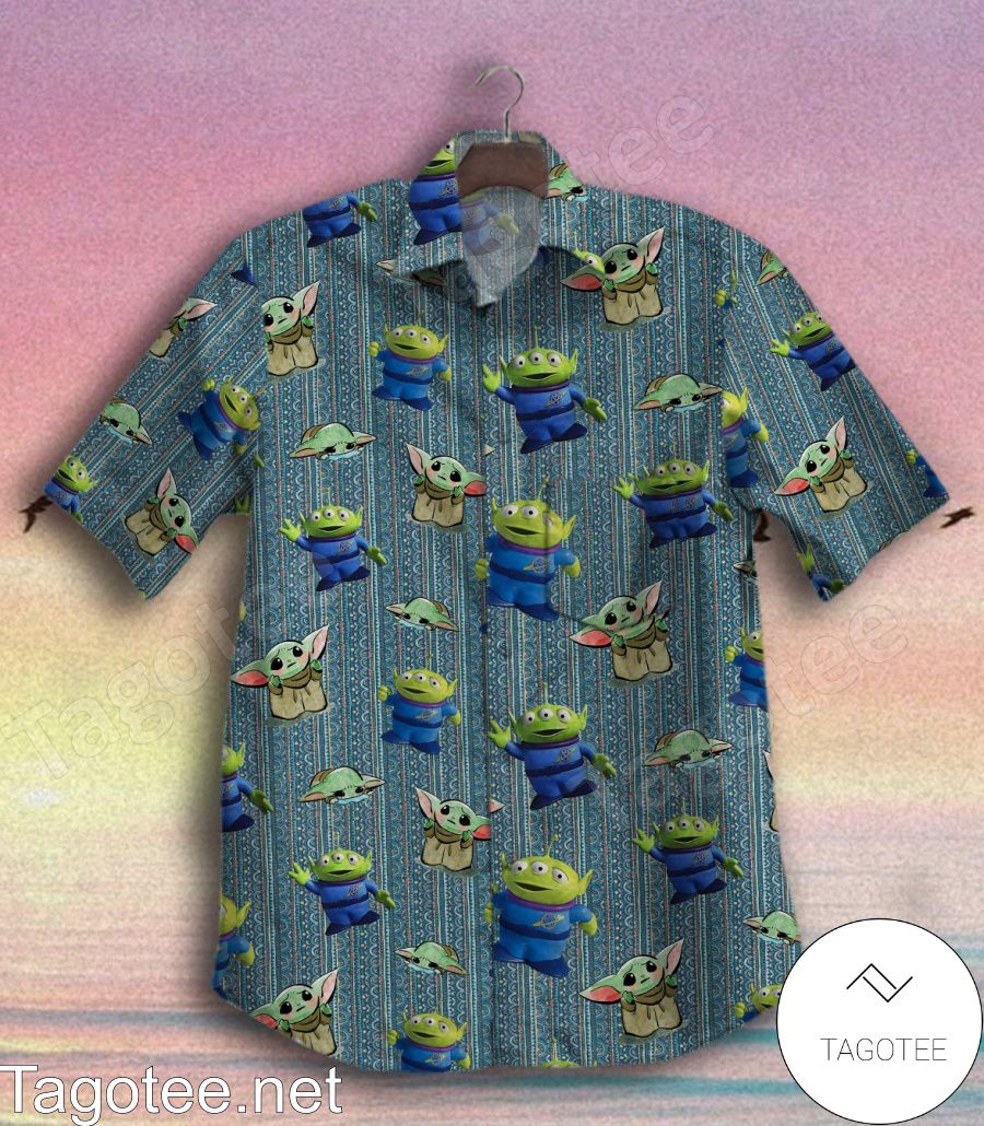 Disney Pixar Toy Story Alien And Baby Yoda Striped Hawaiian Shirt