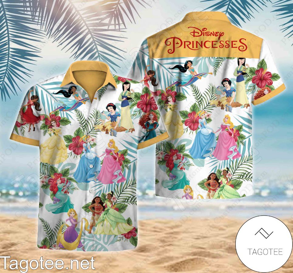 Disney Princess Tropical Hibiscus Palm Leaf Hawaiian Shirt