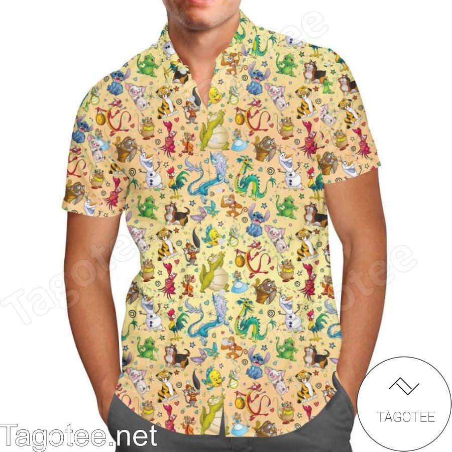 Disney Sidekicks Characters Cartoon Graphics Yellow Hawaiian Shirt And Short
