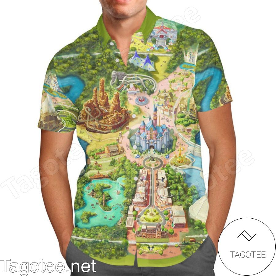 Disneyland Colorful Map Disney Cartoon Graphics Hawaiian Shirt And Short