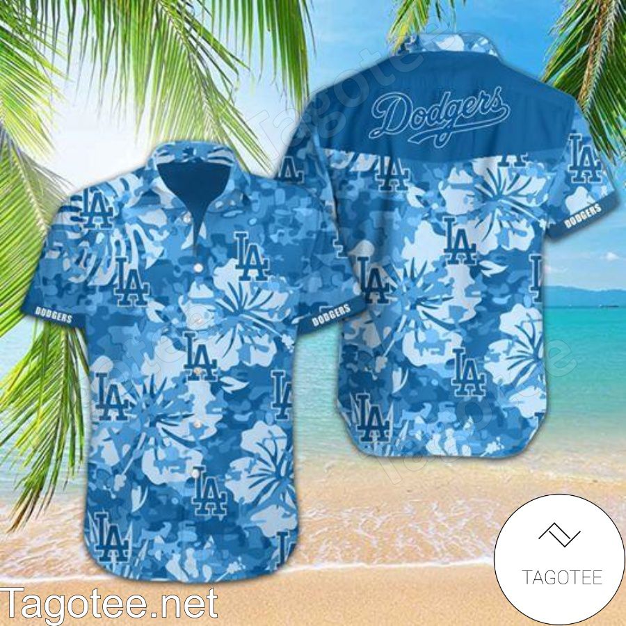 Check out Dodgers Hibiscus Blue Hawaiian Shirt