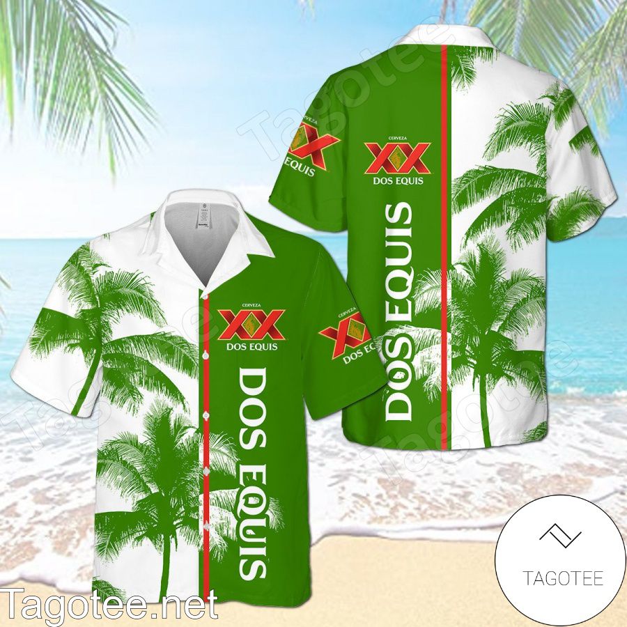 Dos Equis Palm Tree White Green Hawaiian Shirt And Short