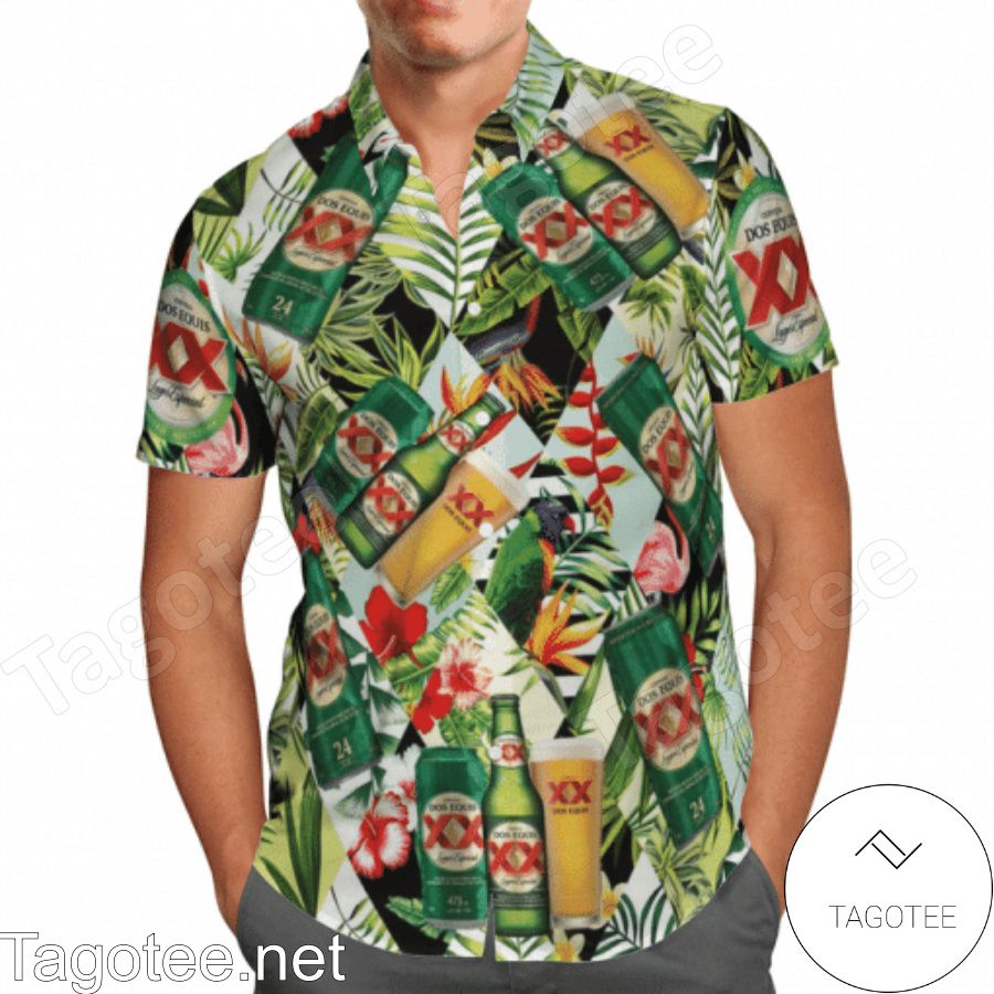 Dos Equis Tropical Leafs Hawaiian Shirt And Short