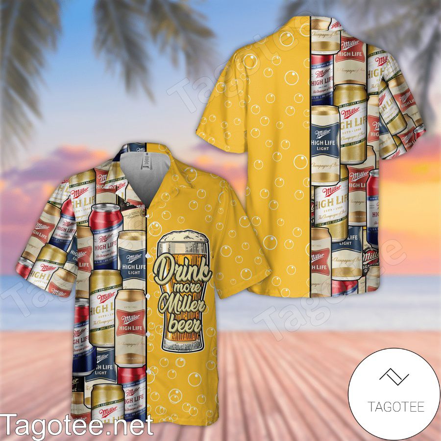 Drink More Miller High Life Beer Yellow Hawaiian Shirt And Short