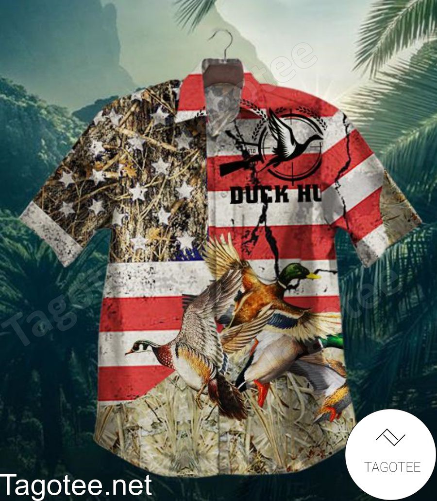 Duck Hunting American Flag Hawaiian Shirt
