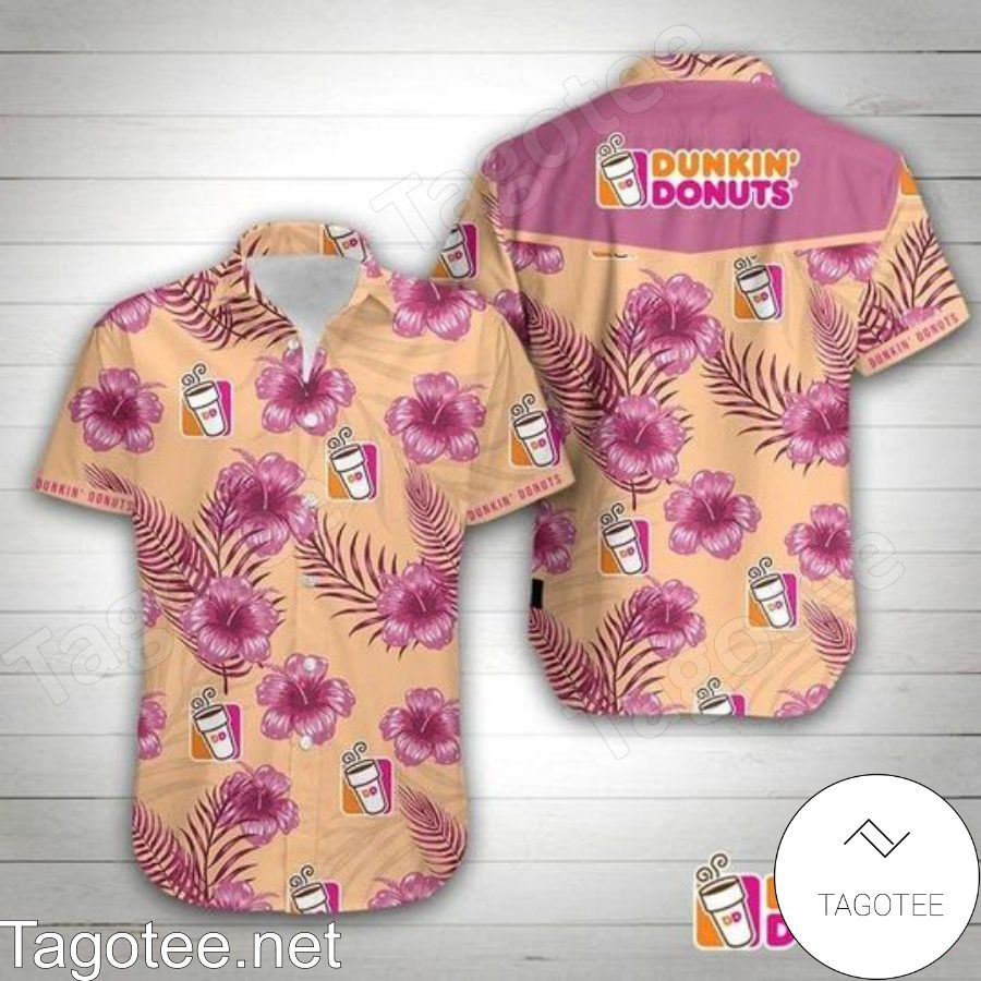 Dunkin Donuts Pink Tropical Hibiscus Hawaiian Shirt