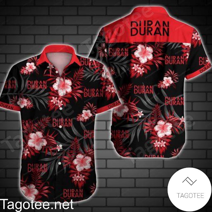 Duran Duran Red Tropical Floral Black Hawaiian Shirt