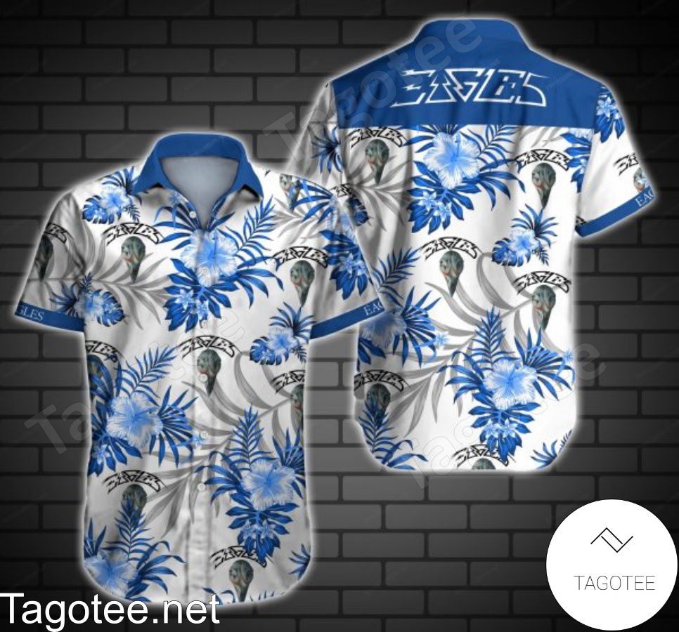 Adorable Eagles Blue Tropical Floral White Hawaiian Shirt