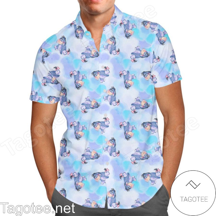 Eeyore Winnie The Pooh Disney Cartoon Graphics Blue Hawaiian Shirt And Short
