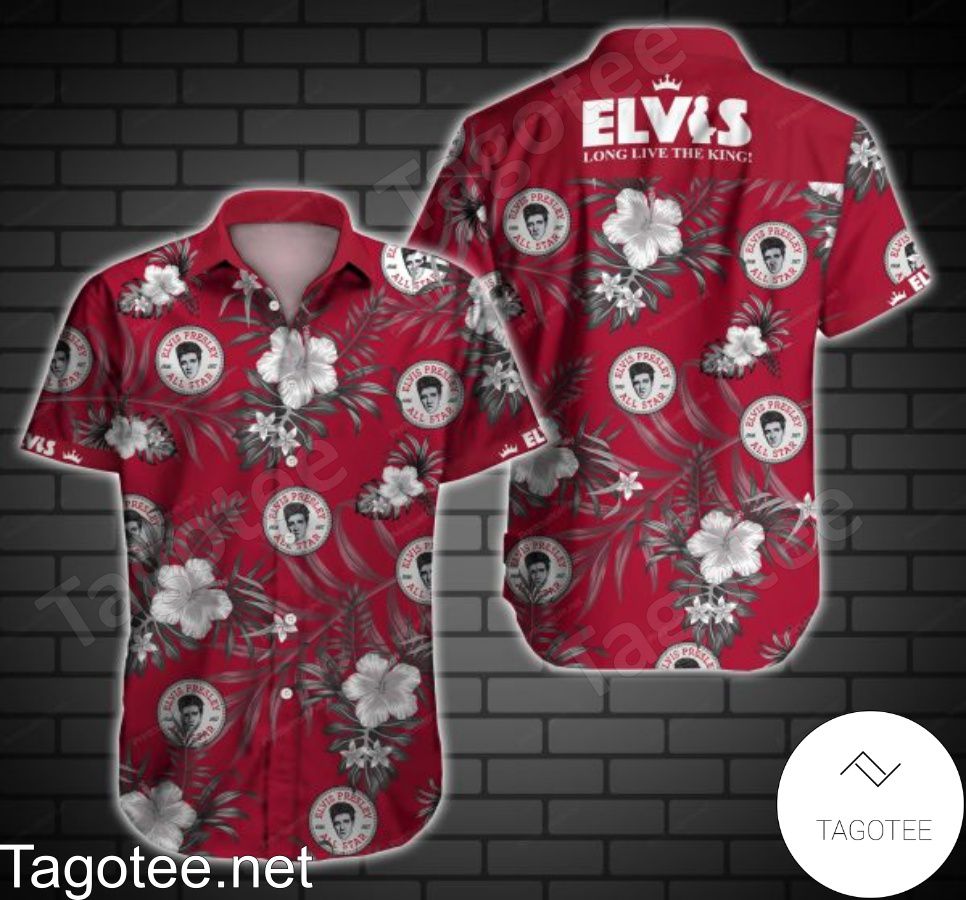 Elvis Presley Grey Tropical Floral Red Hawaiian Shirt