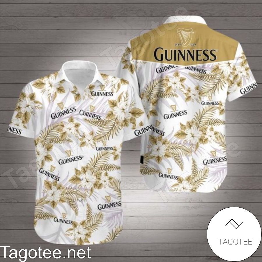 Fast Shipping Est 1759 Guinness Yellow Tropical Floral White Hawaiian Shirt