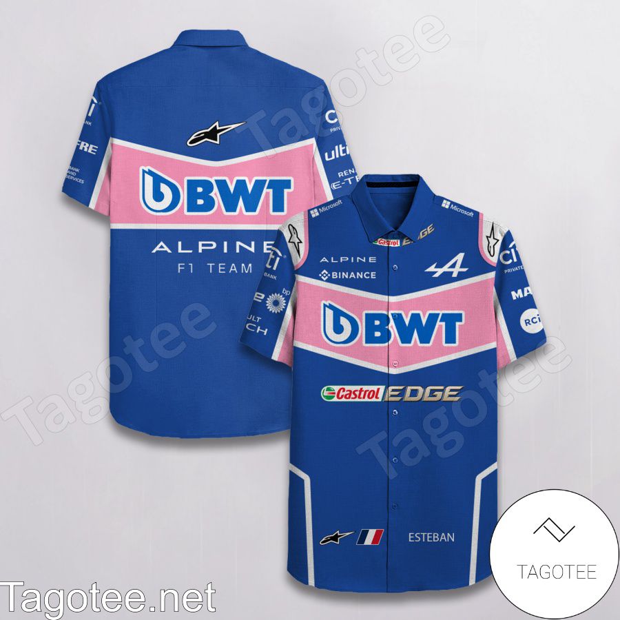 Esteban Ocon BWT Alpine F1 Team Racing Castrol Edge Alpinestars Blue Hawaiian Shirt And Short