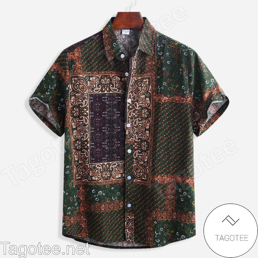 Ethnic Floral And Paisley Style Patchwork Printed Hawaiian Shirt