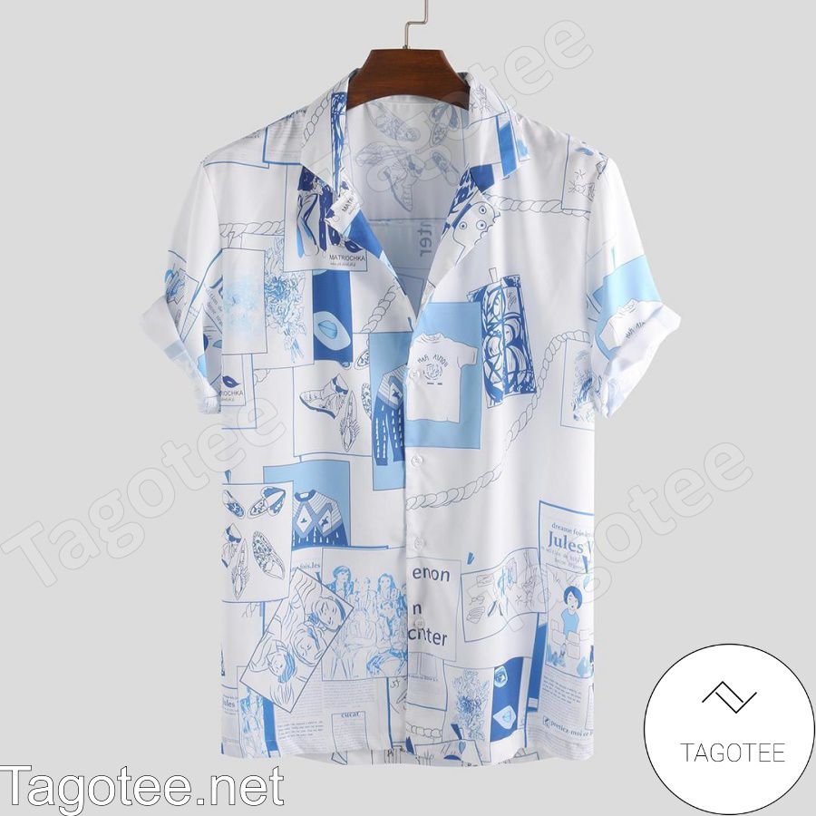 Fashion Funny Printed White And Blue Hawaiian Shirt