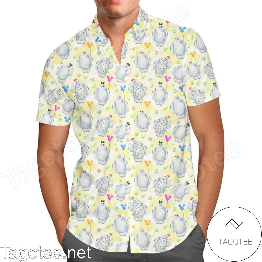 Festive Baymax Disney Cartoon Graphics Yellow Hawaiian Shirt And Short