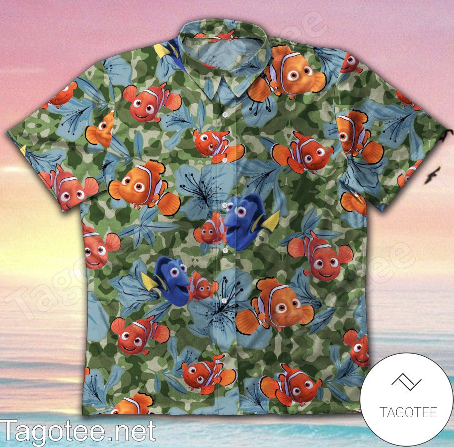 Finding Nemo Blue Flower Green Camo Hawaiian Shirt