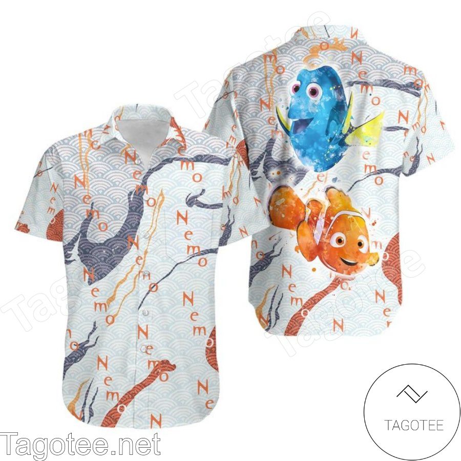 Finding Nemo White Wave Pattern Disney Hawaiian Shirt And Short